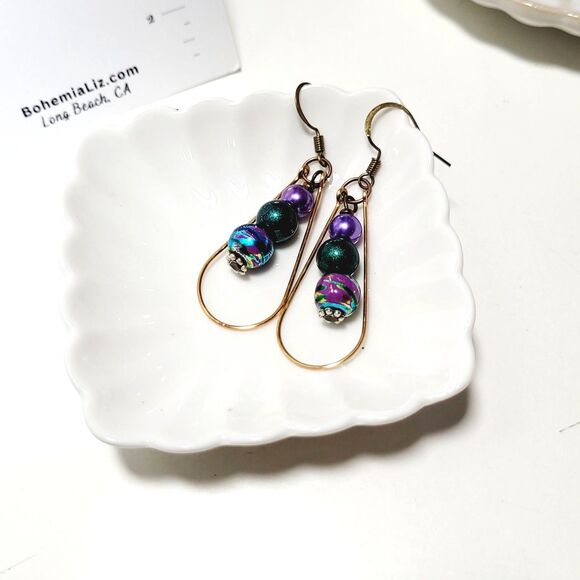 NEW Earrings Teardrop earrings Purple Deep Blue Green mix of beads, te 354#fs - Picture 3 of 5